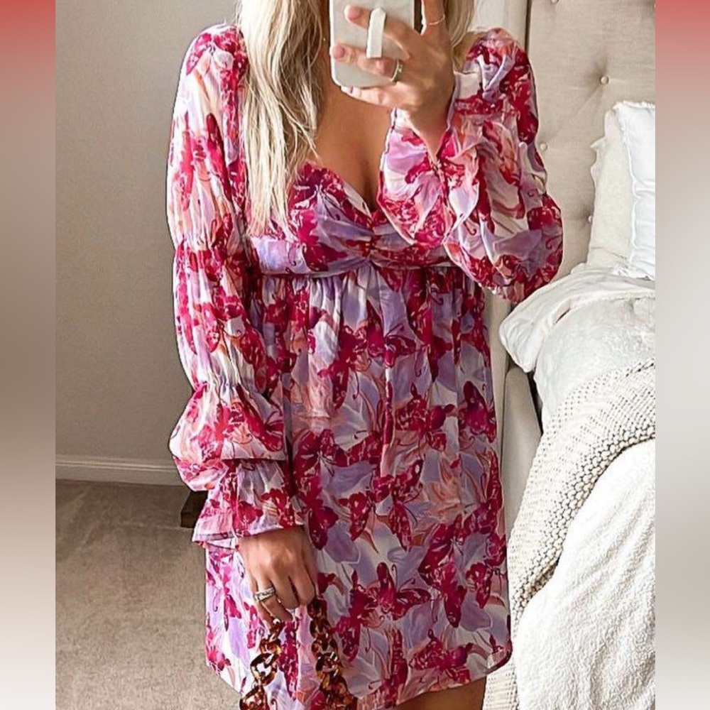 Women's Balloon Long Sleeve Smocked Babydoll Dress